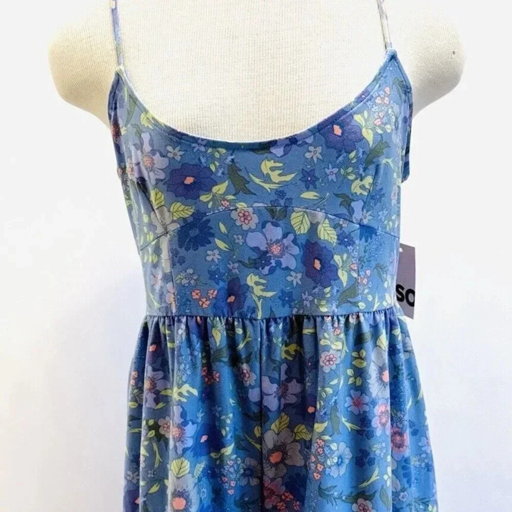 NWT SO GOODS FOR LIFE Juniors Sleeveless Neck Floral Blue Romper Dress Size XL